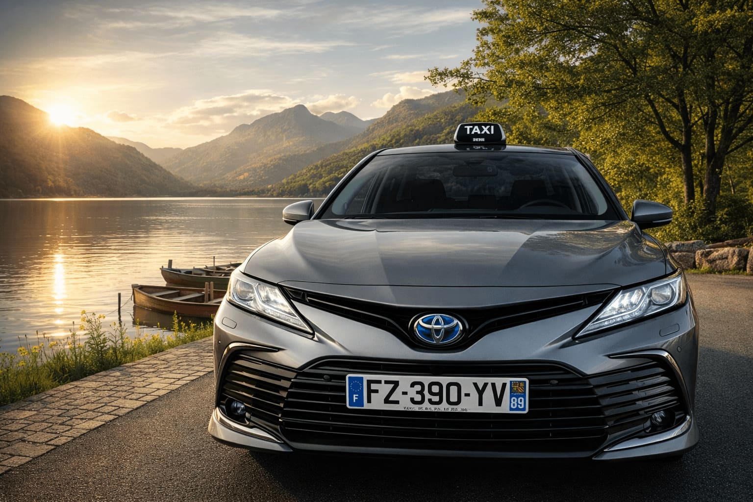 Taxi Sens 89100 Toyota Camry hybride | coucher de soleil