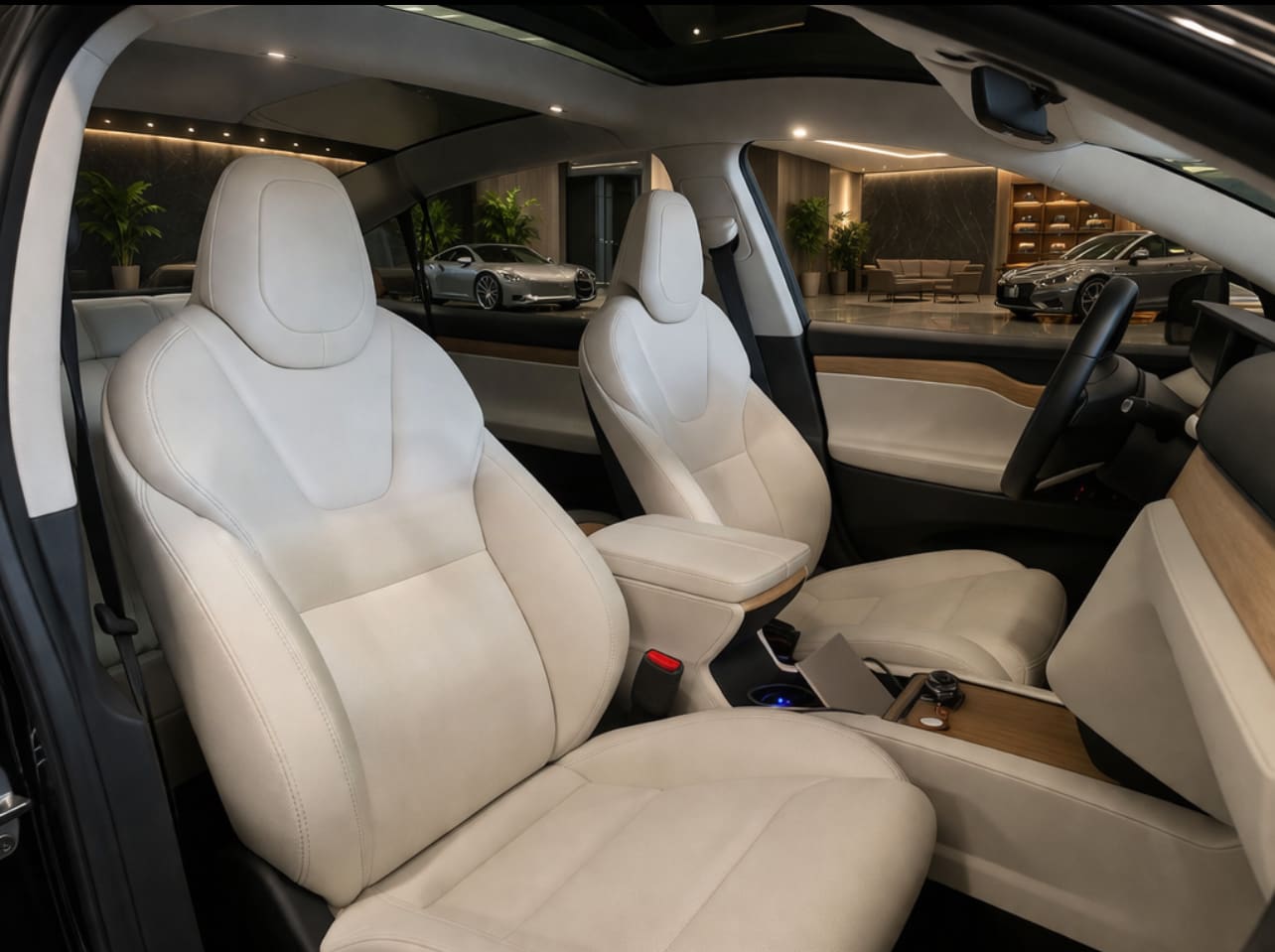 Tesla Model X | intérieur cuir blanc sièges avant
